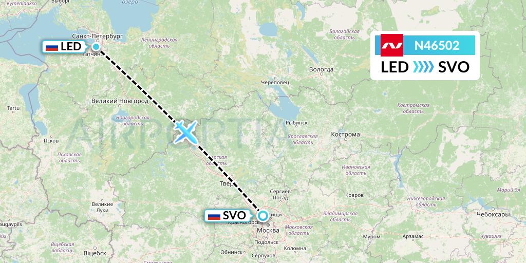 N46502 Nordwind Airlines Flight Map: St. Petersburg to Moscow