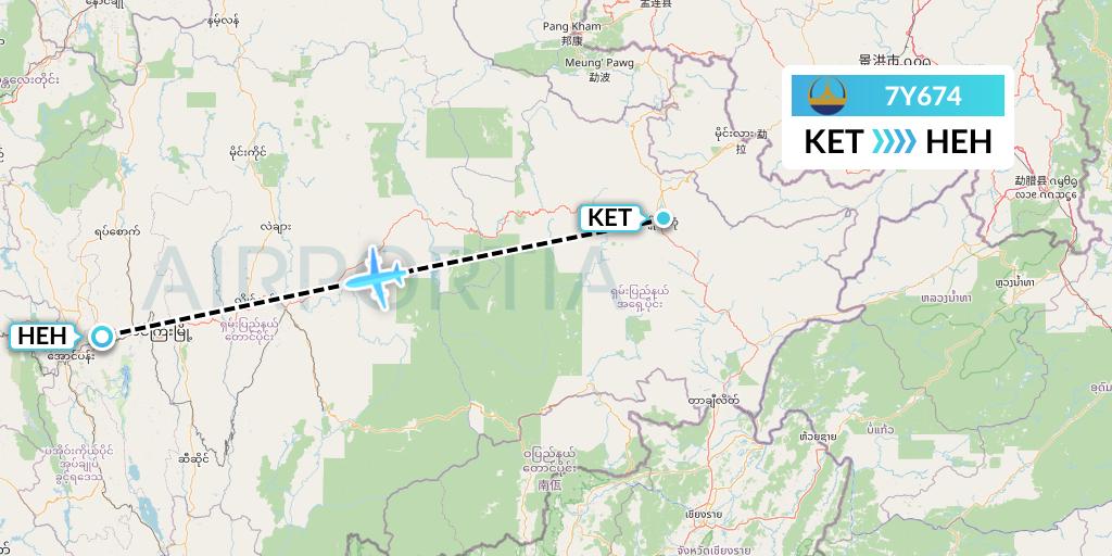 7Y674 Mann Yadanarpon Airlines Flight Map: Kengtung to Heho
