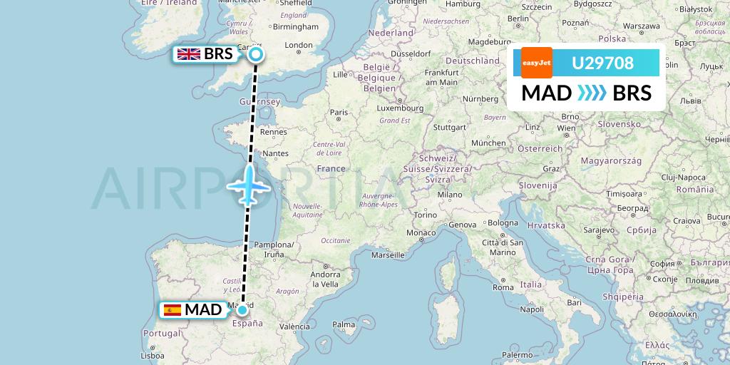 U29708 EasyJet Flight Map: Madrid to Bristol