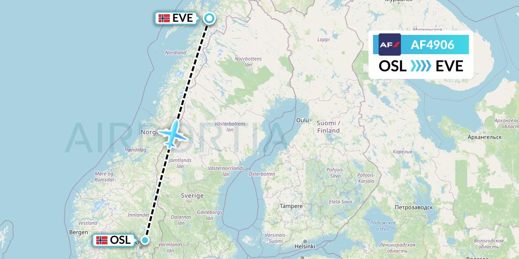 AF4906 Air France Flight Map: Oslo to Harstad