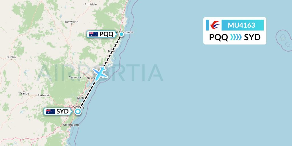 MU4163 China Eastern Airlines Flight Map: Port Macquarie to Sydney