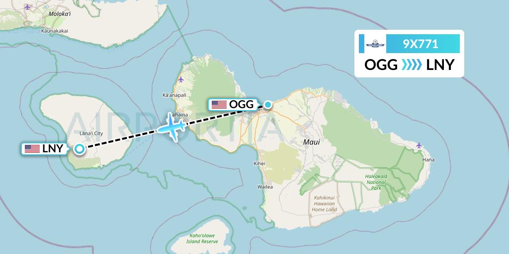9X771 Southern Airways Express Flight Map: Kahului to Lanai