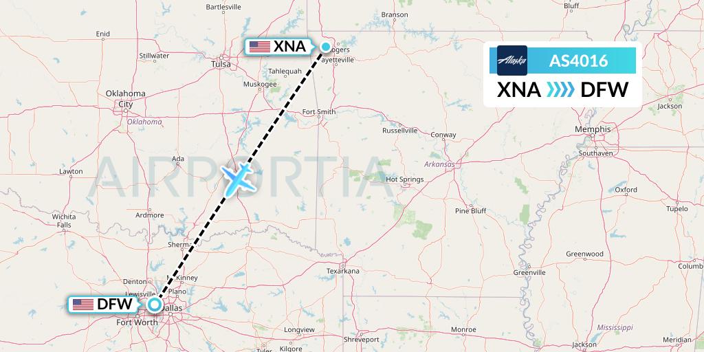 AS4016 Alaska Airlines Flight Map: Bentonville to Dallas