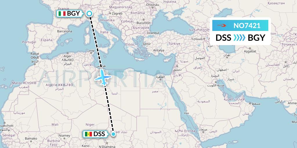 NO7421 Neos Flight Map: Dakar to Milan
