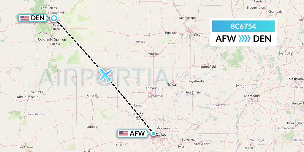 8C6754 Air Transport International Flight Map: Fort Worth to Denver