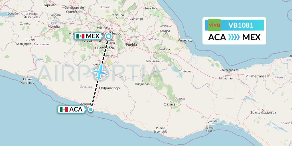 VB1081 VivaAerobus Flight Map: Acapulco to Mexico City