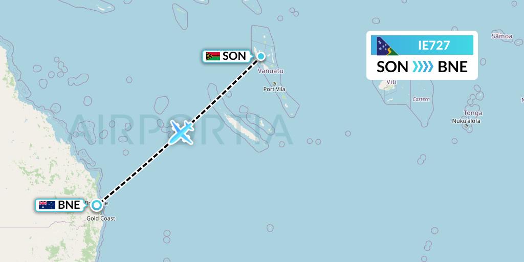 IE727 Solomon Airlines Flight Map: Luganville to Brisbane