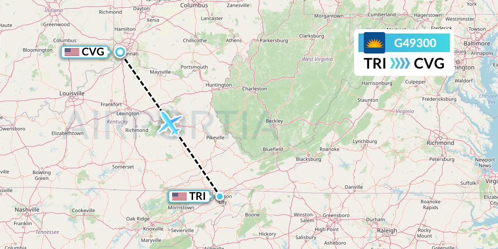 G49300 Allegiant Air Flight Map: Blountville to Cincinnati