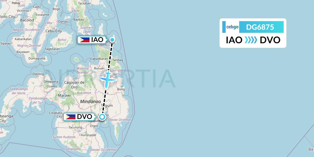 DG6875 Cebgo Flight Map: Del Carmen to Davao City