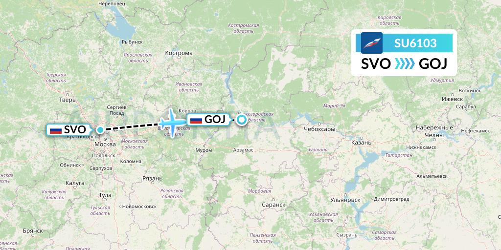 SU6103 Aeroflot Flight Map: Moscow to Nizhny Novgorod
