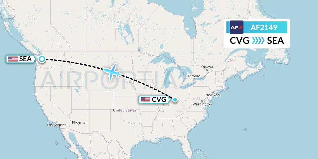 AF2149 Air France Flight Map: Cincinnati to Seattle