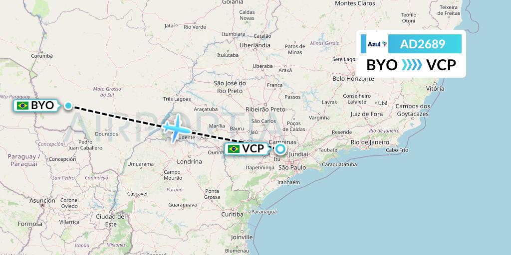 AD2689 Azul Brazilian Airlines Flight Map: Bonito to Campinas