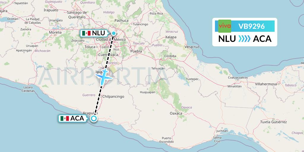VB9296 VivaAerobus Flight Map: Reyes Acozac to Acapulco