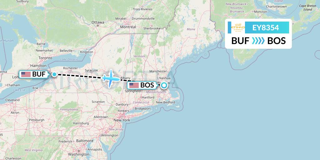 EY8354 Etihad Airways Flight Map: Buffalo to Boston