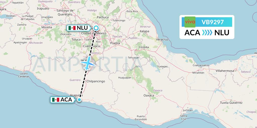 VB9297 VivaAerobus Flight Map: Acapulco to Reyes Acozac