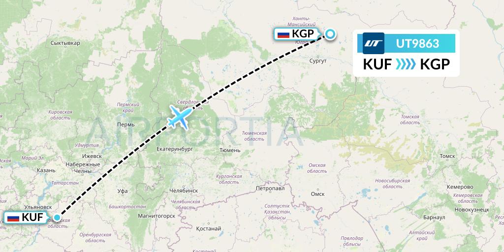 UT9863 UTair Flight Map: Samara to Kogalym