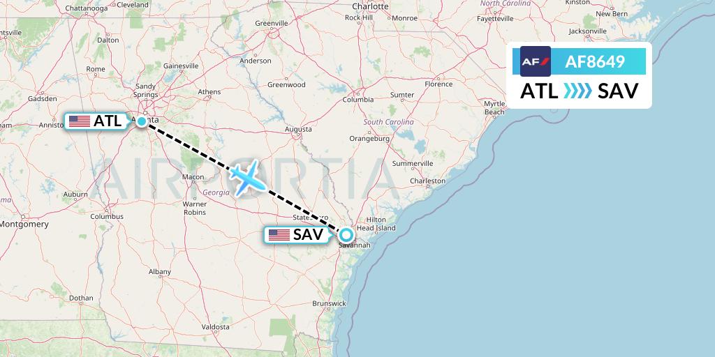 AF8649 Air France Flight Map: Atlanta to Savannah