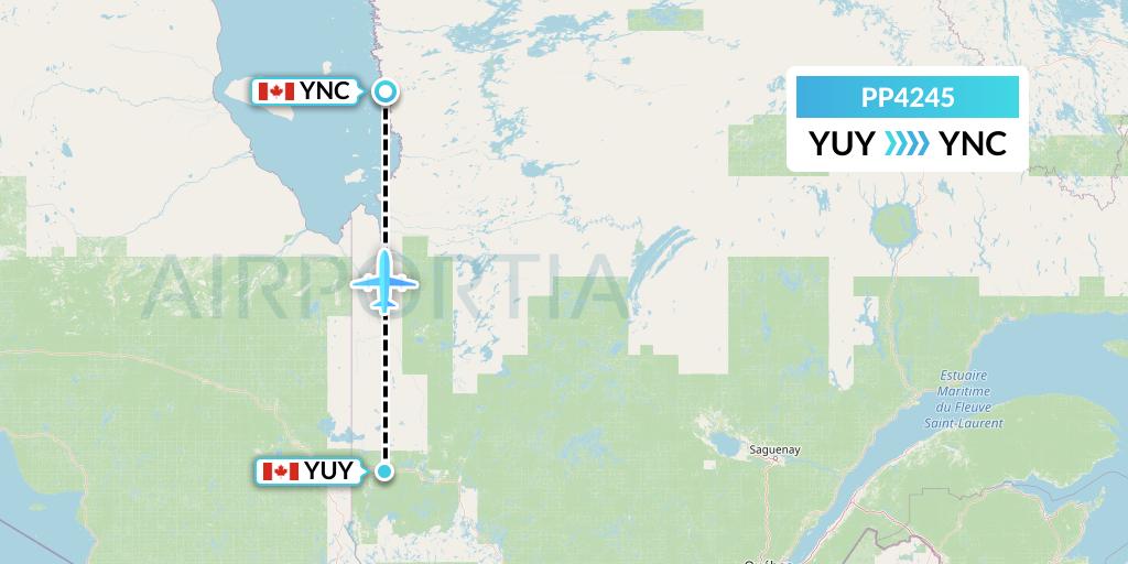 PP4245 Jet Aviation Business Jets Flight Map: Rouyn to Wemindji