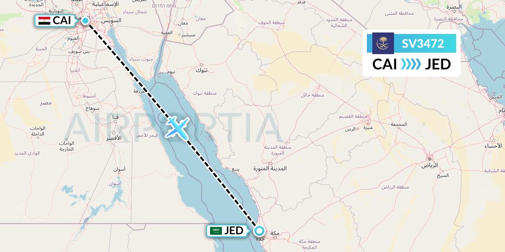 SV3472 Saudi Arabian Airlines Flight Map: Cairo to Jeddah