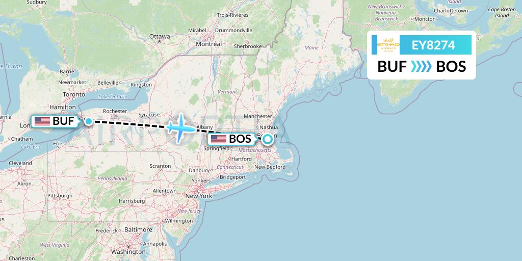 EY8274 Etihad Airways Flight Map: Buffalo to Boston