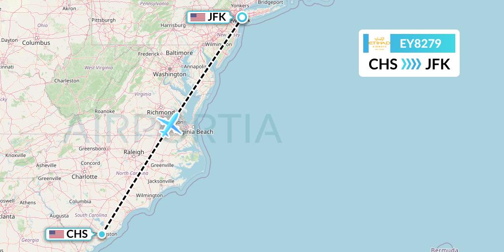 EY8279 Etihad Airways Flight Map: Charleston to New York