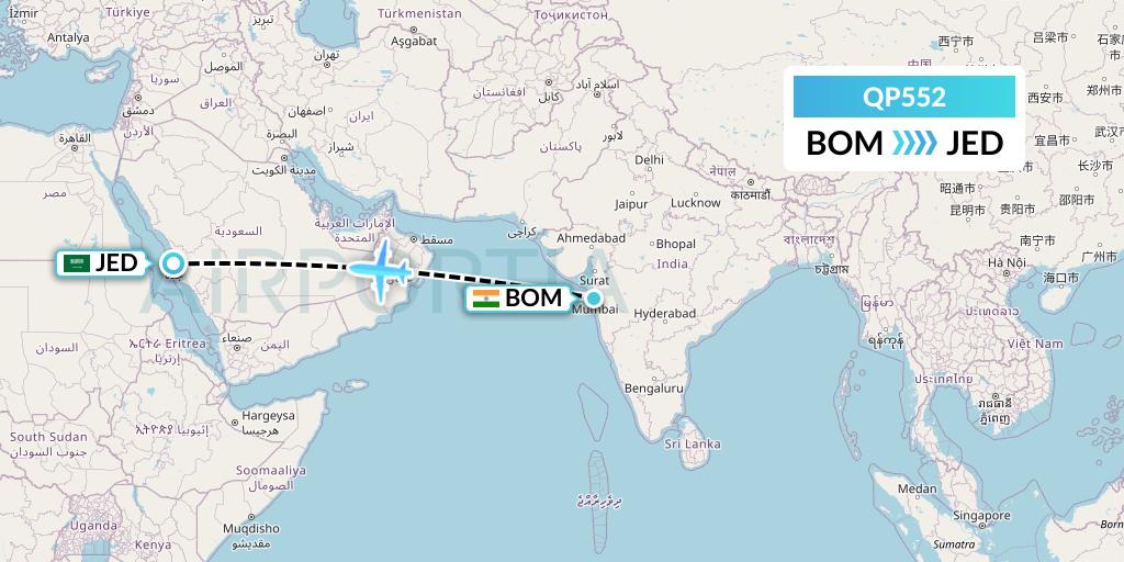 QP552 Akasa Air Flight Map: Mumbai to Jeddah