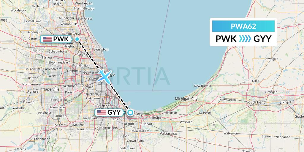 PWA62 Priester Aviation Flight Map: Chicago to Gary