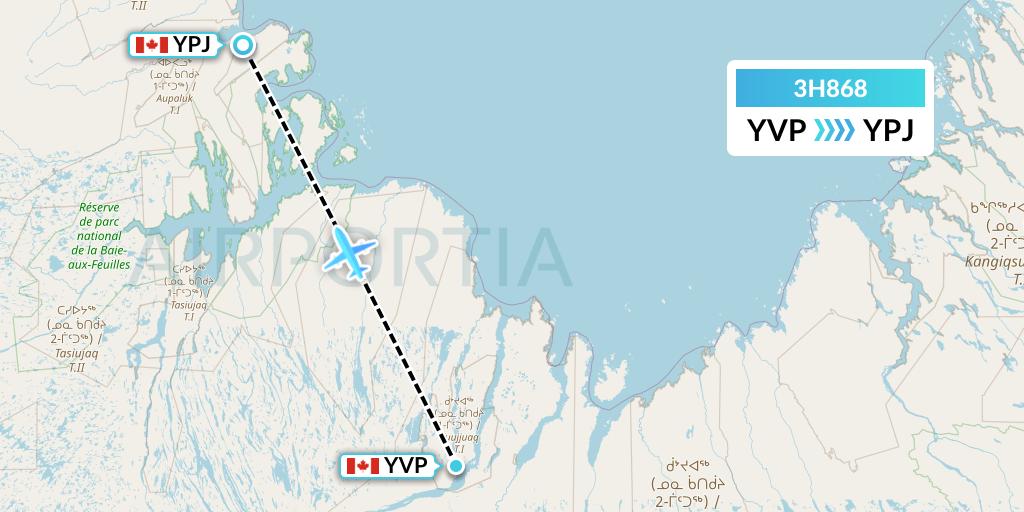 3H868 Air Inuit Flight Map: Kuujjuaq to Aupaluk