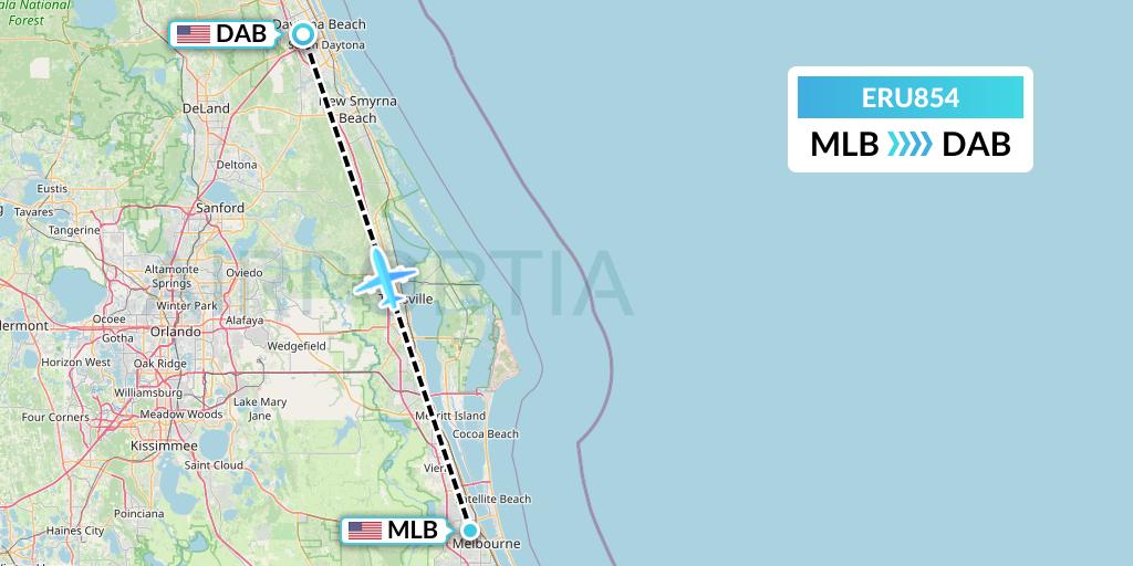 ERU854 Embry-riddle Aeronautical University Flight Map: Melbourne to Daytona Beach