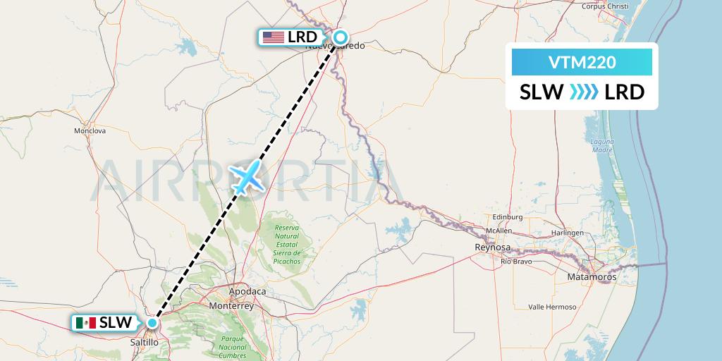 VTM220 Aeronaves TSM Flight Map: Saltillo to Laredo