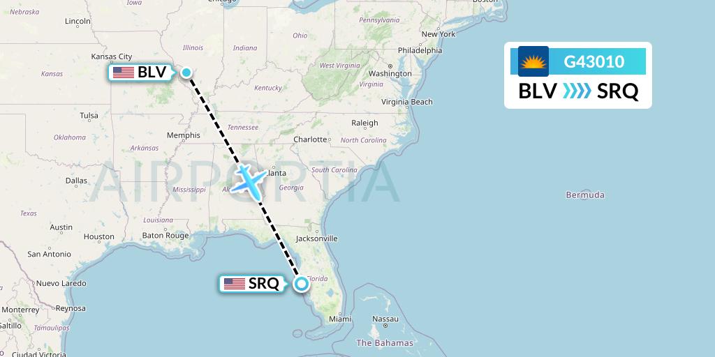 G43010 Allegiant Air Flight Map: Belleville to Sarasota