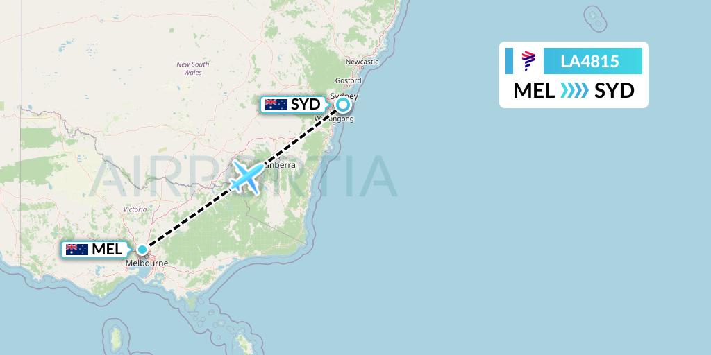 LA4815 LAN Airlines Flight Map: Melbourne to Sydney