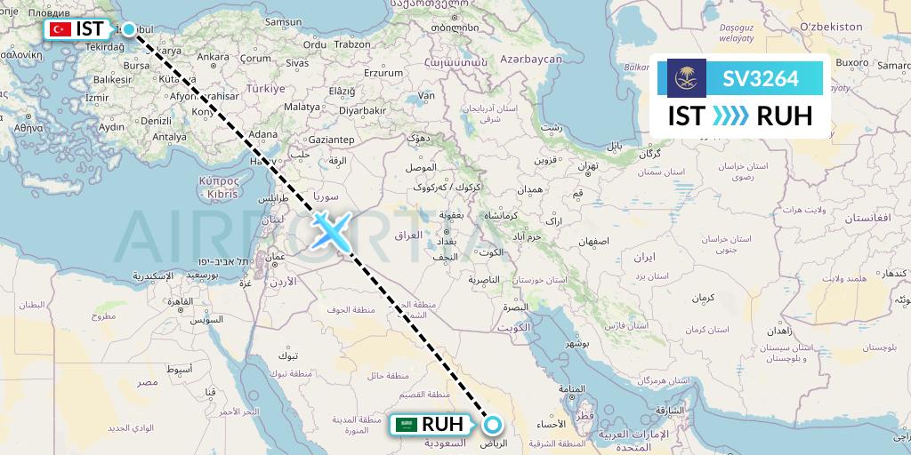 SV3264 Saudi Arabian Airlines Flight Map: Istanbul to Riyadh