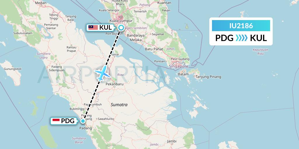 IU2186 Pt. Super Air Jet Flight Map: Padang to Kuala Lumpur