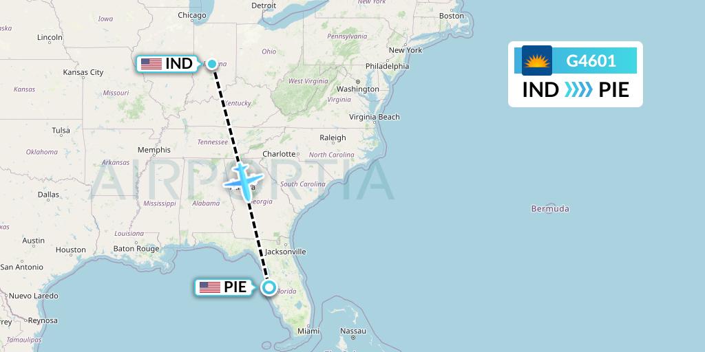 G4601 Allegiant Air Flight Map: Indianapolis to St. Petersburg