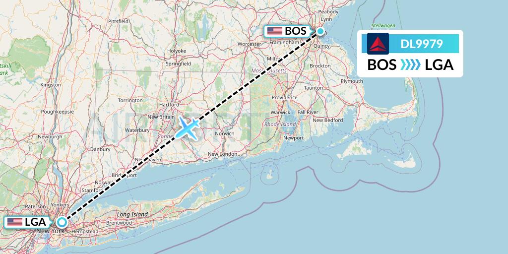 DL9979 Delta Air Lines Flight Map: Boston to New York