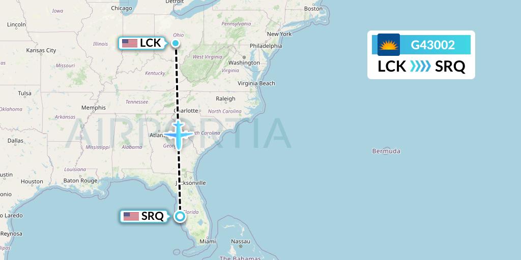 G43002 Allegiant Air Flight Map: Columbus to Sarasota