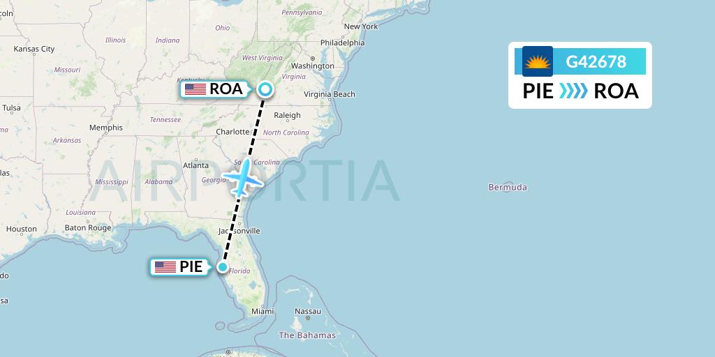 G42678 Allegiant Air Flight Map: St. Petersburg to Roanoke