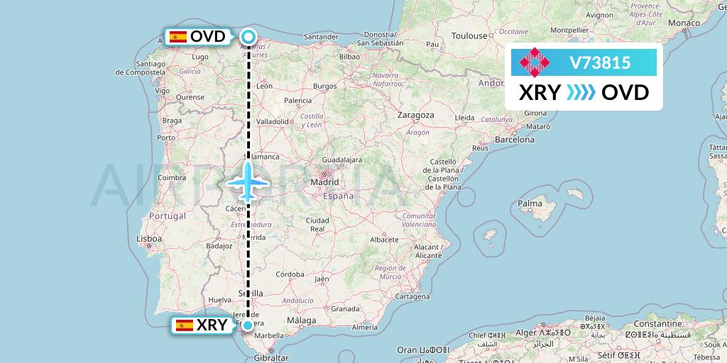 V73815 Volotea Flight Map: Jerez to Asturias