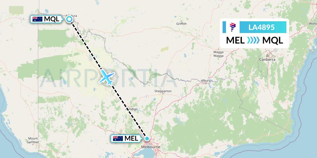 LA4895 LAN Airlines Flight Map: Melbourne to Mildura