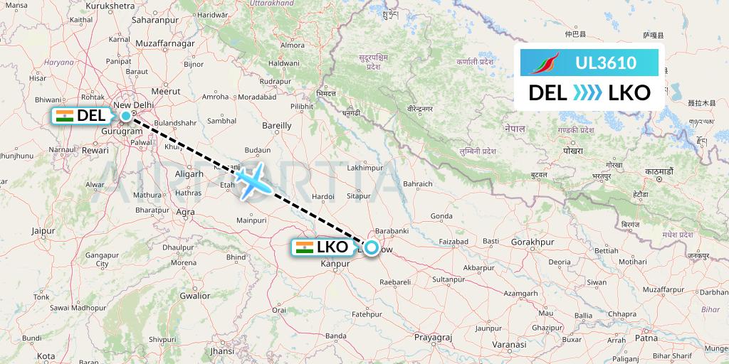 UL3610 SriLankan Airlines Flight Map: Delhi to Lucknow