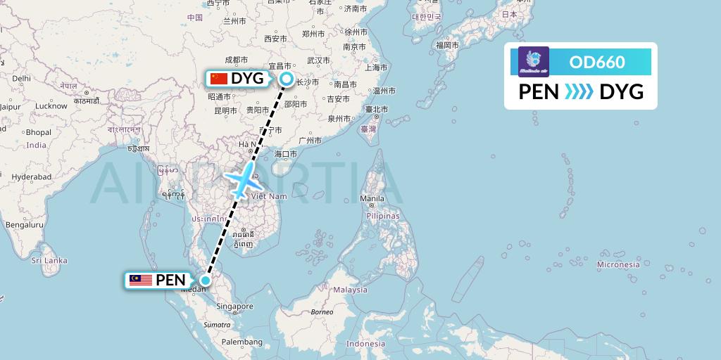 OD660 Batik Air Malaysia Flight Map: Penang to Dayong