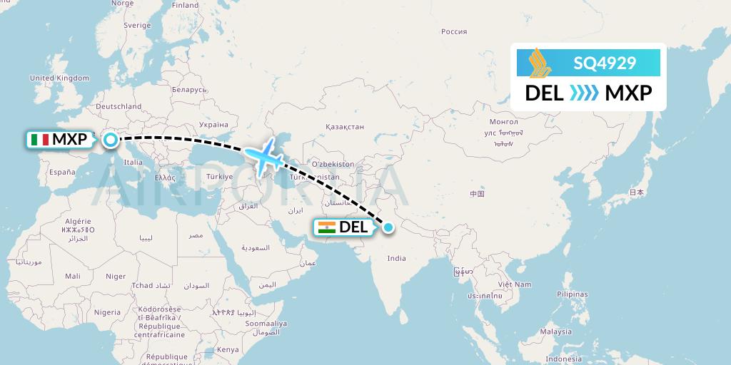 SQ4929 Singapore Airlines Flight Map: Delhi to Milan