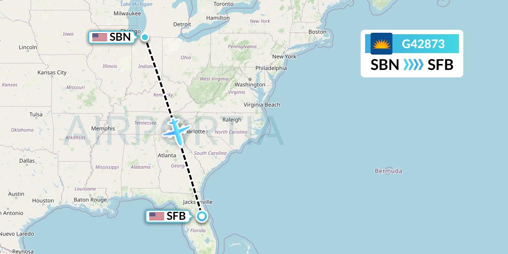 G42873 Allegiant Air Flight Map: South Bend to Orlando