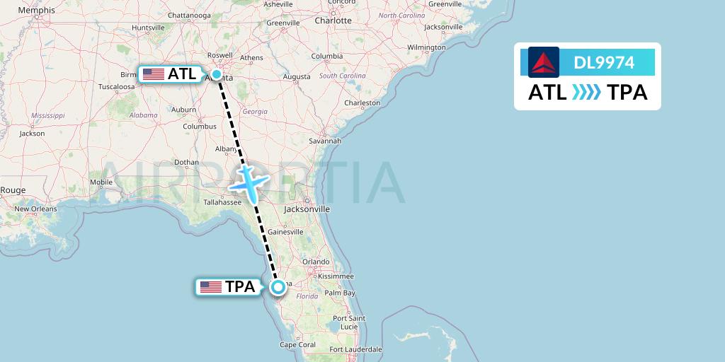 DL9974 Delta Air Lines Flight Map: Atlanta to Tampa