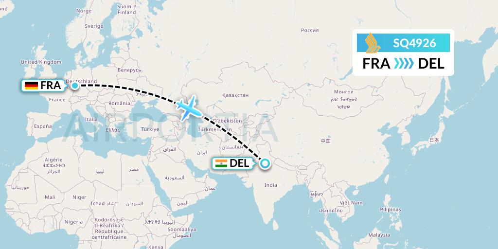 SQ4926 Singapore Airlines Flight Map: Frankfurt to Delhi