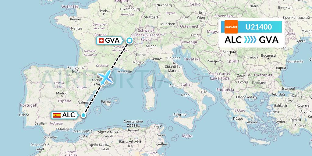 U21400 EasyJet Flight Map: Alicante to Geneva