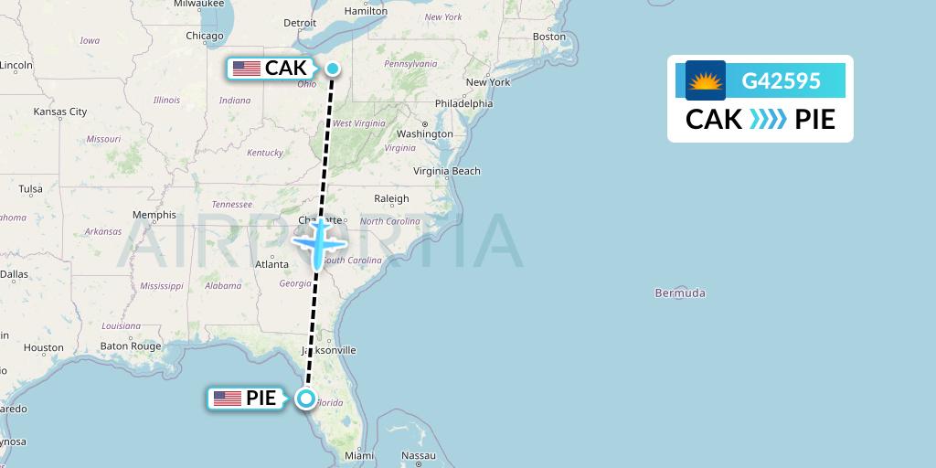 G42595 Allegiant Air Flight Map: Akron to St. Petersburg