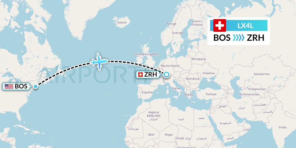 LX4L Swiss Flight Map: Boston to Zurich