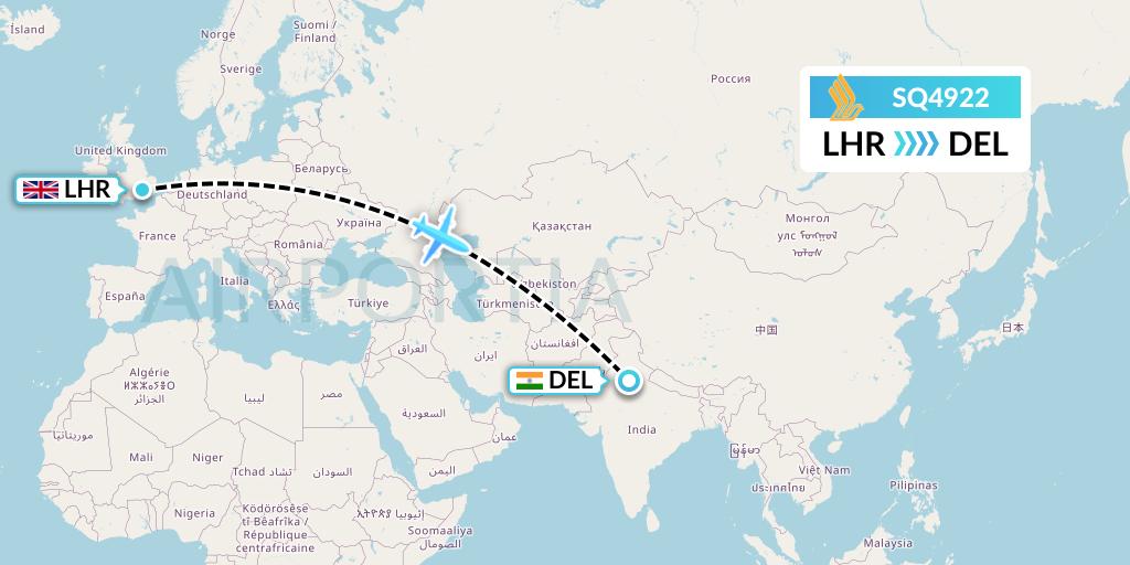 SQ4922 Singapore Airlines Flight Map: London to Delhi